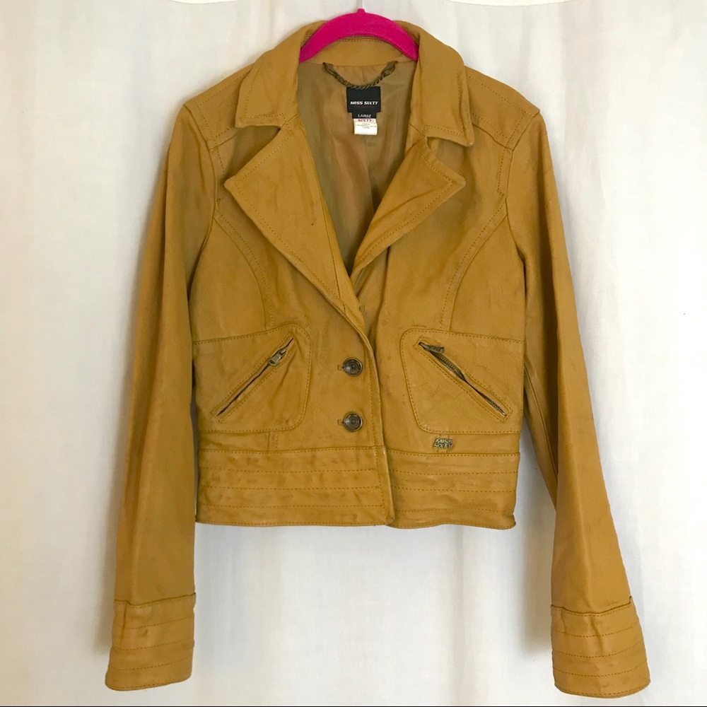Y2K Miss Sixty Gold Leather Jacket